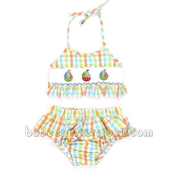 Lovely girl bikini smocked swimwear - BB1175